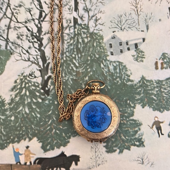 Vintage Blue Max Factor Solid Perfume Locket Necklace - Picture 2 of 5